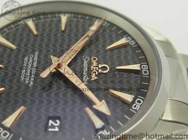 0224 FlexibleFit Aqua Terra 150M SS VSF 1:1 Best Edition Black Wave Textured Dial RG Hand on SS Bracelet A8500 Super Clone 8032